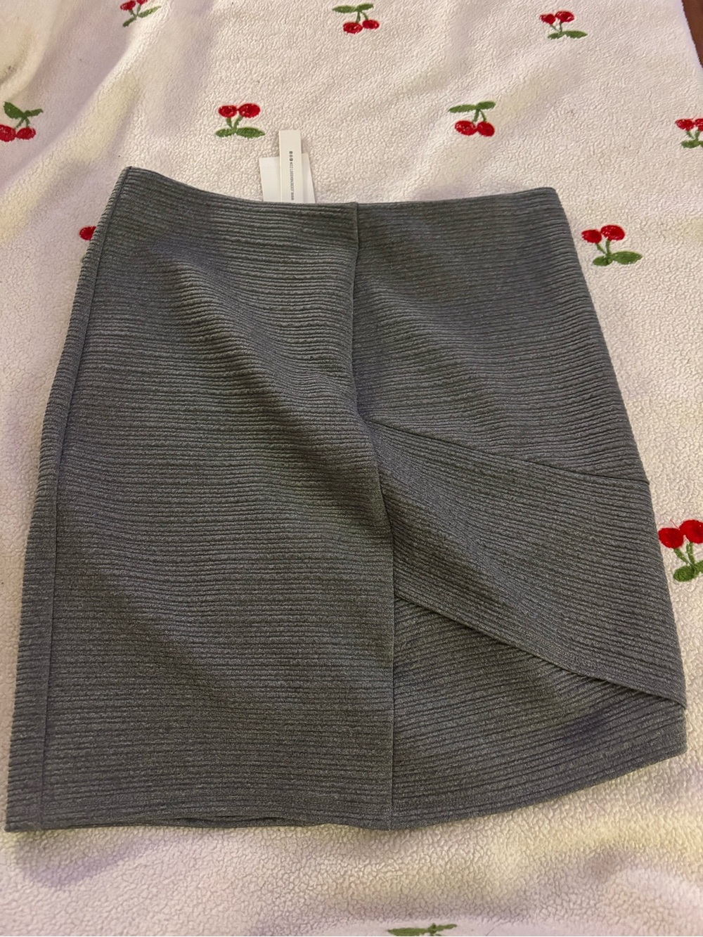 Gray Textured Wrap-Front Pencil Skirt